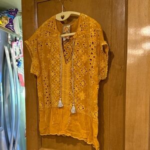 Johnny Was Mustard Embroidered Blouse